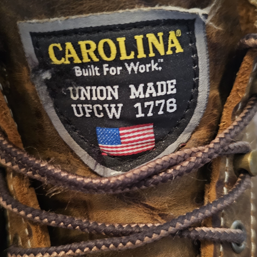 Men's Brown Leather Carolina Work Boots - Durable Steel Toe Non-slip Made In The - Picture 2 of 8
